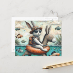Cartão Postal Coelho engraçado numa arte digital burra