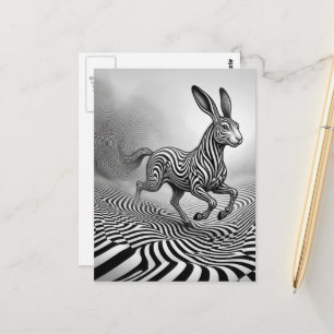 Cartão Postal Coelho Fantástico Cavalo Op art Preto e Branco