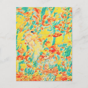 Cartão Postal Coelho Floral Colorido do Jardim Vintage