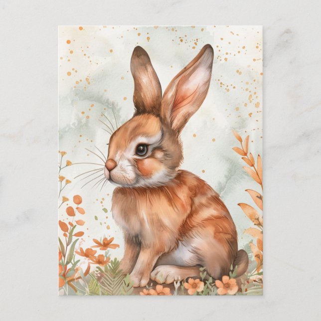 Cartão Postal Coelho Fofo de Primavera (Frente)