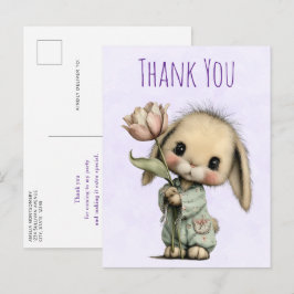 Cartão Postal Coelho Fofo Segurando um Tulipa Obrigado