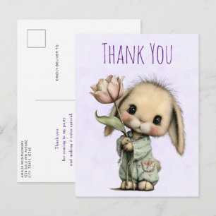 Cartão Postal Coelho Fofo Segurando um Tulipa Obrigado
