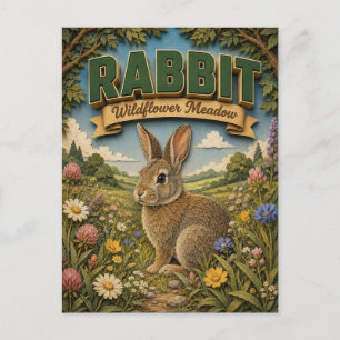 Cartão Postal Coelho Lebre Flor Silvestre Prado POPCUT