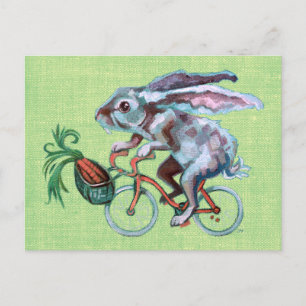 Cartão Postal Coelho Montado em uma Bicicleta