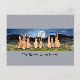 Cartão Postal Coelho na Arte de Aquarela Cômica da Lua