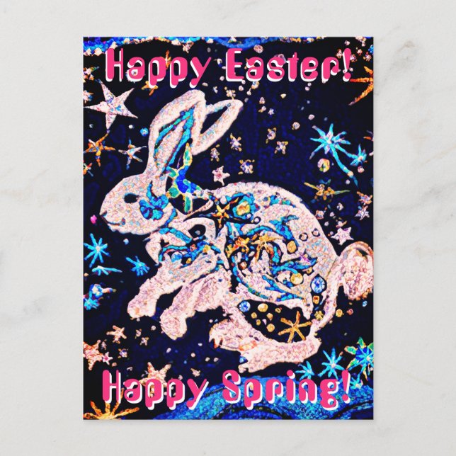 Cartão Postal Coelho no céu com estrelas (Frente)