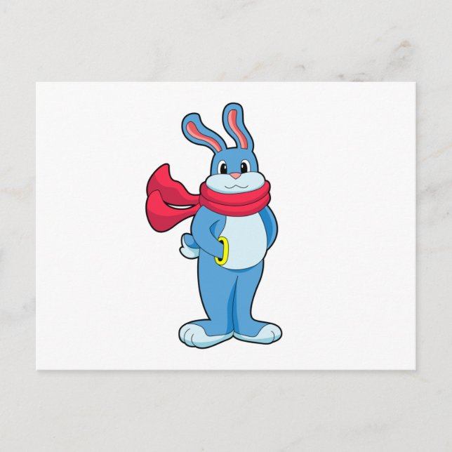 Cartão Postal Coelho no Inverno com Cachecol (Frente)