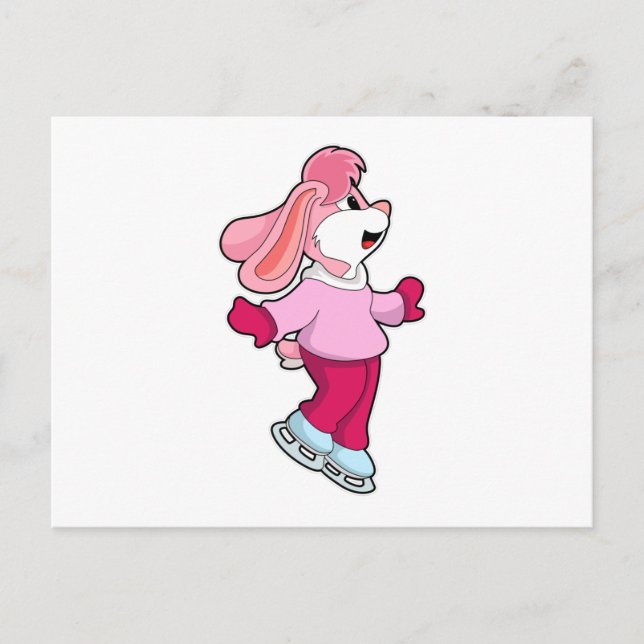 Cartão Postal Coelho no patinacao no gelo com patins de gelo (Frente)