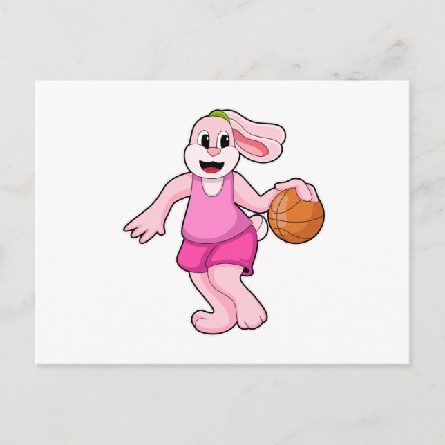 Cartão Postal Coelho nos Esportes de Basquetebol (Frente)