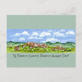 Cartão Postal Coelho Olhando Nuvens Divertido Arte Por Aquarela