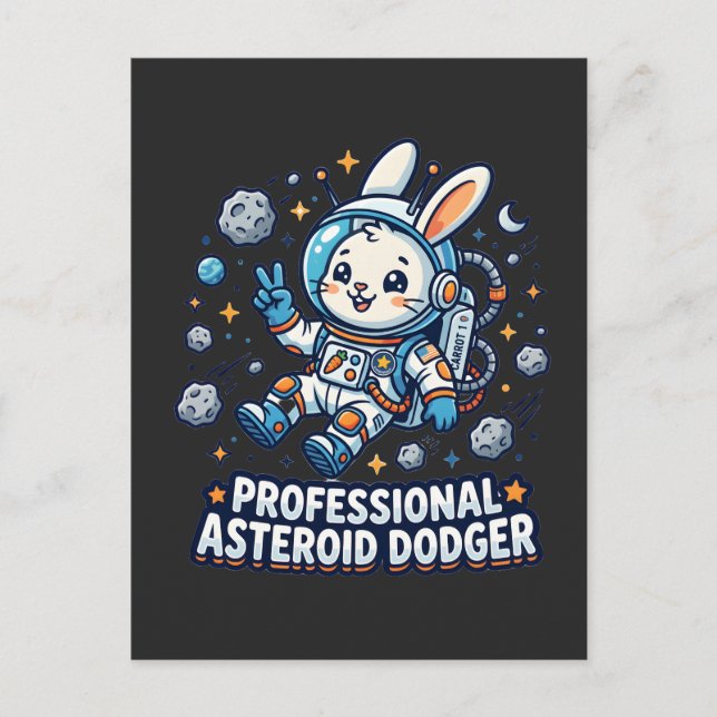 Cartão Postal Coelho Profissional que Desvia de Asteroides (Frente)