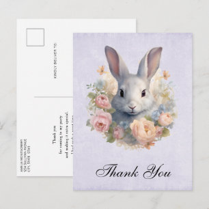 Cartão Postal Coelho Rodeado por Flores Pastel Cute Obrigado