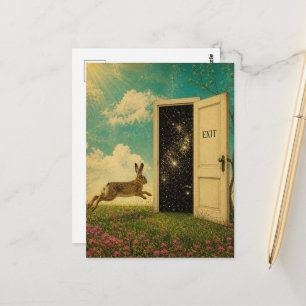 Cartão Postal Coelho Surreal Escapa do Portal de Saída