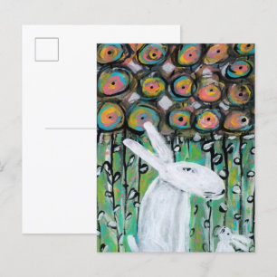Cartão Postal Coelhos brancos e flores