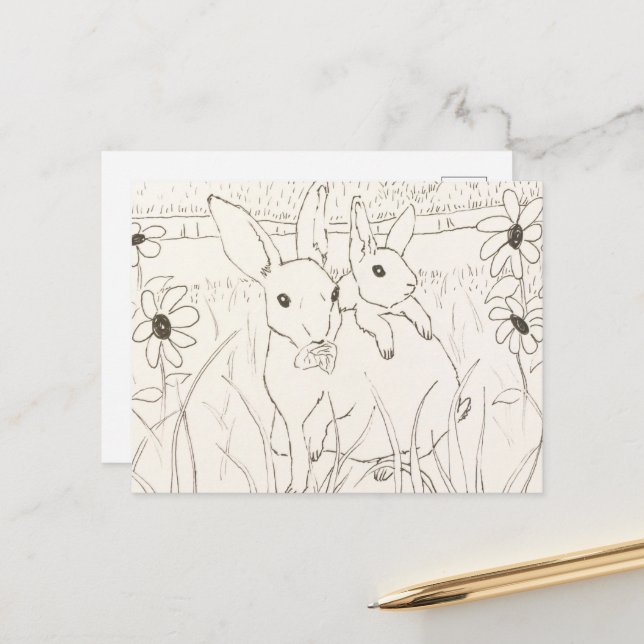 Cartão Postal Coelhos Coelhinhos De Bebê-Mãe Bonitos (Frente/Verso In Situ)