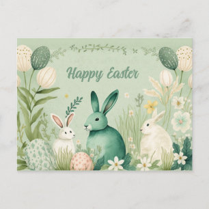Cartão Postal Coelhos da Páscoa em um Jardim de Primavera de Hor