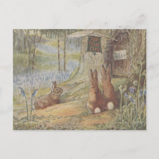 Cartão Postal Coelhos de coelho da Páscoa com Retro Bonito