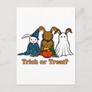 Cartão Postal Coelhos de Halloween Pedindo Doces ou Travessuras