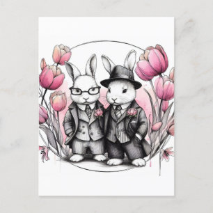 Cartão Postal Coelhos de páscoa em fatos-rosados