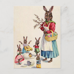 Cartão Postal Coelhos de Páscoa Vintage