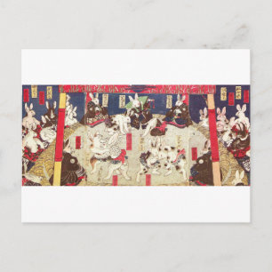 Cartão Postal Coelhos de Sumo, Yoshifuji, Ukiyo-e
