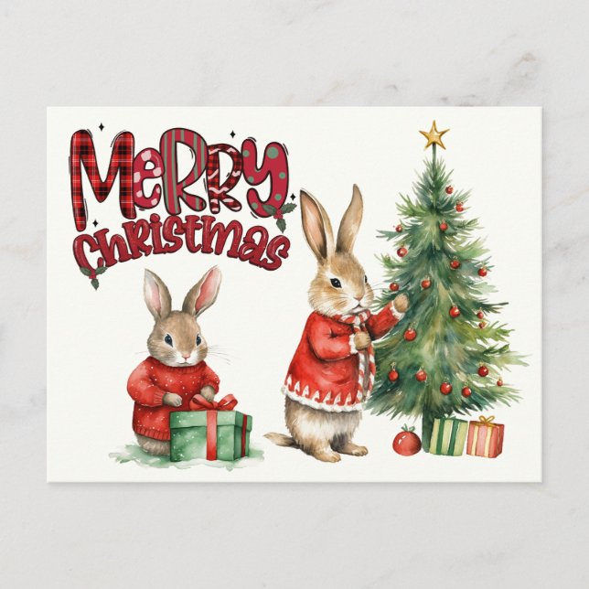 Cartão Postal Coelhos Feliz Natal (Frente)