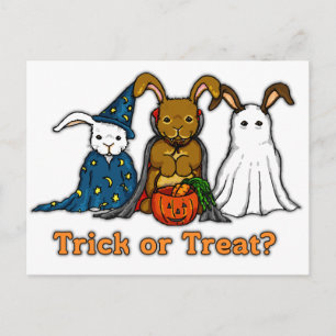 Cartão Postal Coelhos Halloween Trick ou Tratando