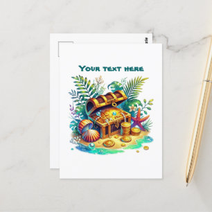 Cartão Postal Cofre do tesouro personalizável da praia fofo