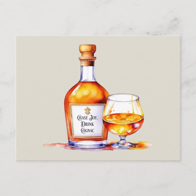 Cartão Postal Cognac de Bebida por Aquarela (Frente)