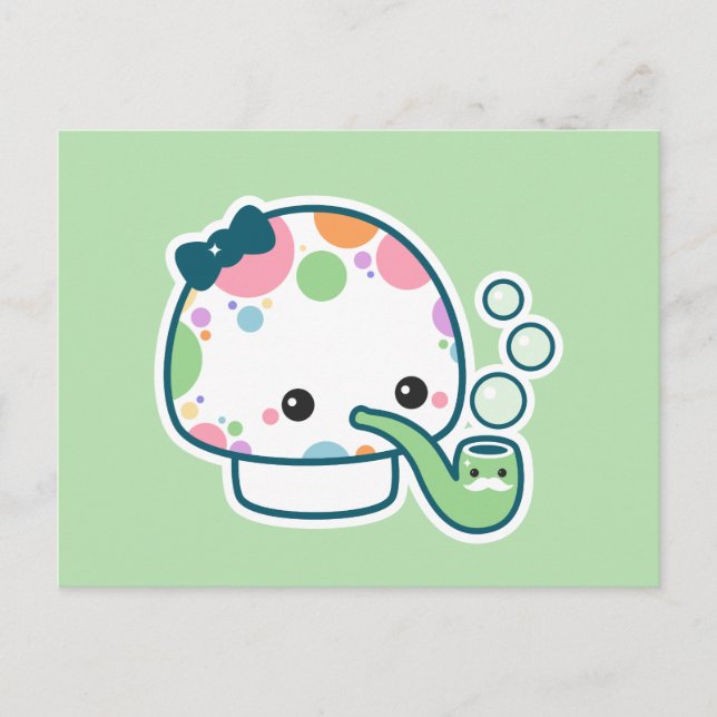 Cartão Postal Cogumelo Pontilhado Fofo com Tubo de Bolhas (Frente)