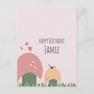 Cartão Postal Cogumelos, Borboletas e Joaninhas Feliz Aniversári