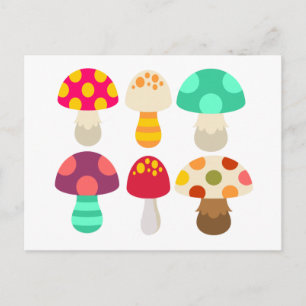 Cartão Postal Cogumelos coloridos fofos
