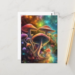 Cartão Postal Cogumelos de Fantasia Coloridos