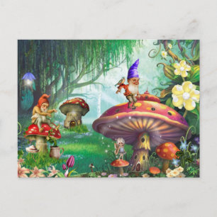Cartão Postal Cogumelos de Gnome Encantado Jardins de Flores