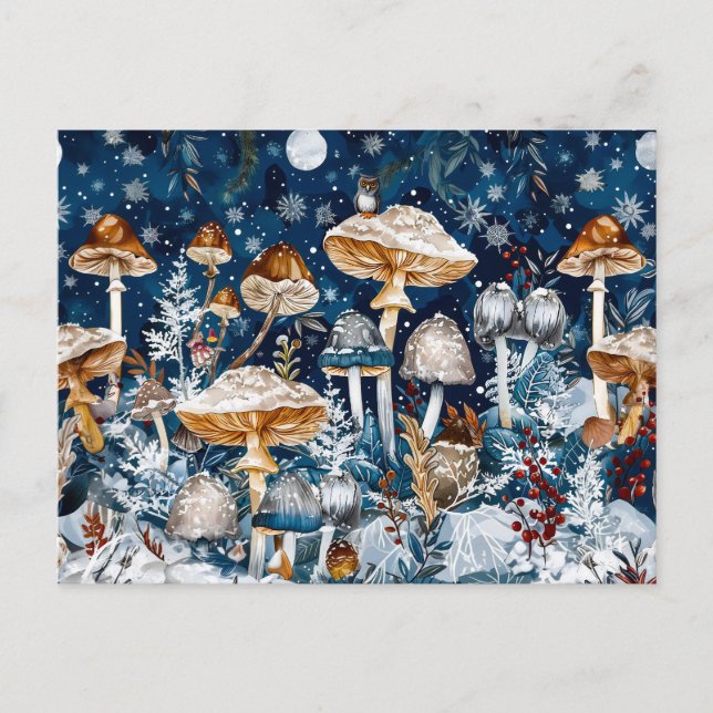 Cartão Postal Cogumelos Fantásticos Agrupados em Cena Noturna (Frente)