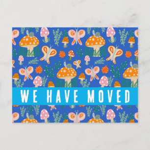 Cartão Postal Cogumelos Fofos Anúncio de Mudança de Casa Caracói