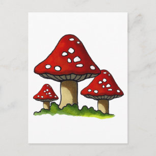 Cartão Postal Cogumelos Vermelhos, Arte Manual