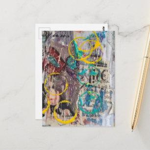 Cartão Postal colagem abstrata círculos azuis amarelos