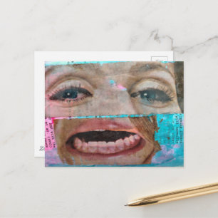 Cartão Postal colagem abstrata com olhos e boca de 1968