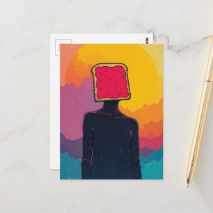 Cartão Postal colagem abstrata com rosto de torrada e geleia