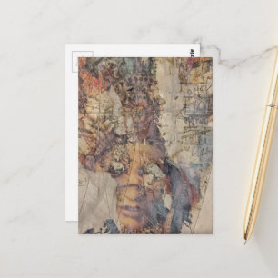 Cartão Postal colagem abstrata com rosto em mídia mista