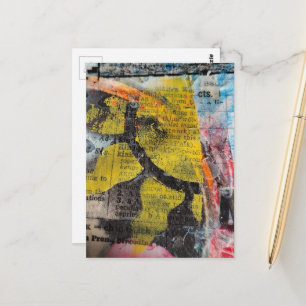 Cartão Postal colagem abstrata sol amarelo