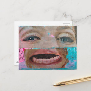 Cartão Postal colagem abstrata única com olhos e boca