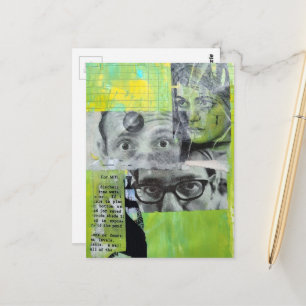 Cartão Postal Colagem Aleatória de Rostos Antigos em Verde