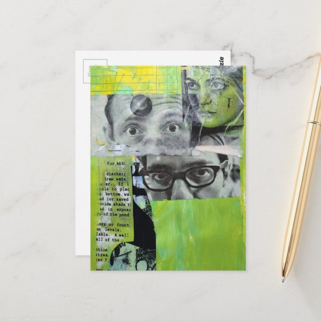 Cartão Postal Colagem Aleatória Rostos Vintage (Frente/Verso In Situ)