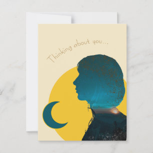 Cartão Postal Colagem Artística Azul "Thinking About You"