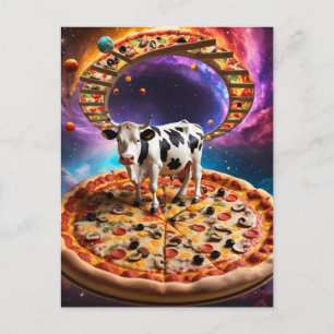 Cartão Postal Colagem Colorida de Vacas Surreal Pizza