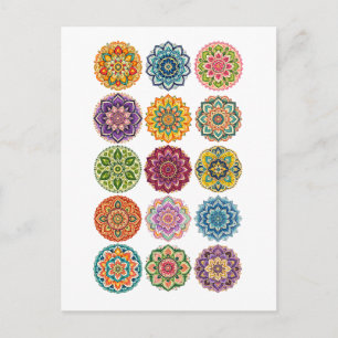 Cartão Postal Colagem Colorido de Mandala