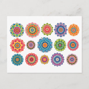 Cartão Postal Colagem Colorido de Mandala