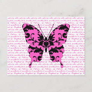 Cartão Postal Colagem da Borboleta Damask Rosa